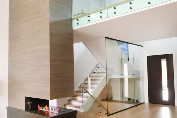 Living room and fireplace in custom Chicago home build FORMLINEA Design Build